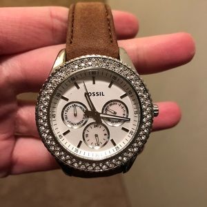 Fossil watch with tan leather band